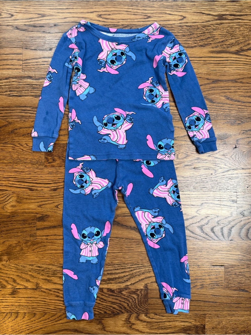 Disney Lilo & Stitch Print Kids Snug Fit Pajama Set - Navy & Pink 3T-4T